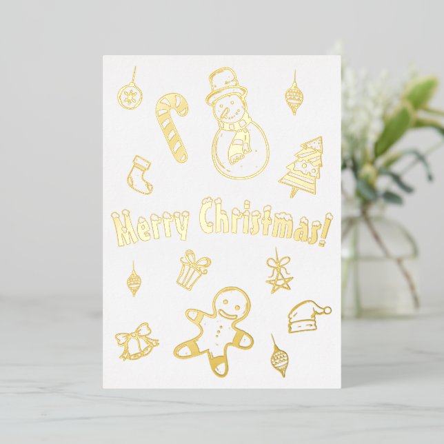 Tarjeta Festiva Con Relieve Metalizado Feliz árbol de navidad navidad Navidad Snowman Can (Anverso de pie)