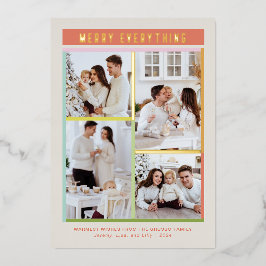 Tarjeta Festiva Con Relieve Metalizado Feliz colorido y divertido cuatro Navidades de fot