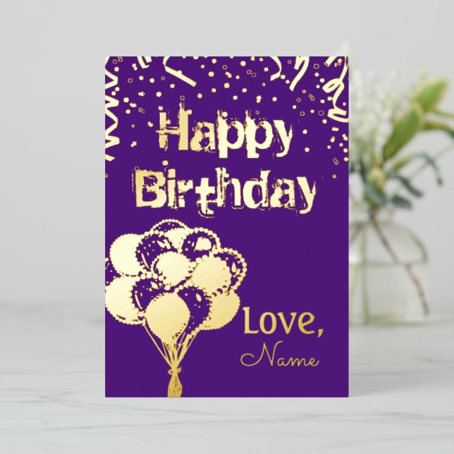 Tarjeta Festiva Con Relieve Metalizado Feliz cumpleaños (Anverso de pie)