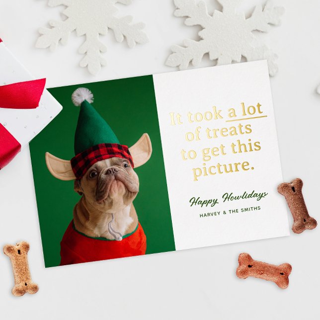 Tarjeta Festiva Con Relieve Metalizado Feliz Cumpleaños con Muchos Dulces Mascota Diverti (funny pet Christmas holiday card with real foil custom text and a silly photo)