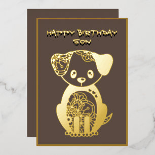 Tarjeta Festiva Con Relieve Metalizado Feliz cumpleaños hijo Relieve metalizado dorado pe