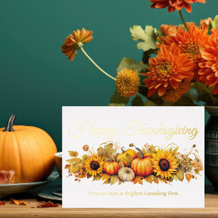 Tarjeta Festiva Con Relieve Metalizado Feliz Día de Acción de Gracias Personalizado de or