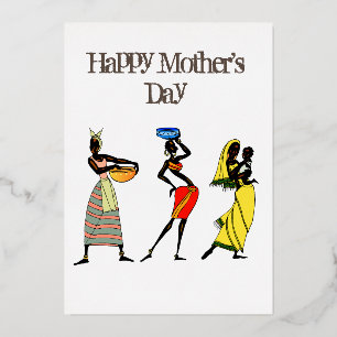 Tarjeta Festiva Con Relieve Metalizado Feliz Día de la Madre Afroamericano