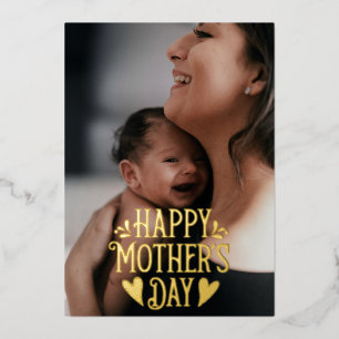 Tarjeta Festiva Con Relieve Metalizado Feliz Día de la Madre, dulce foto de un Personaliz