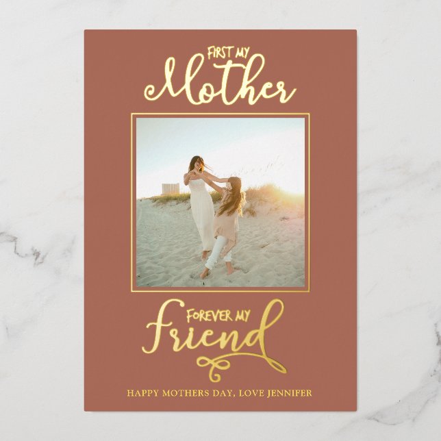 Tarjeta Festiva Con Relieve Metalizado Feliz Día de la Madre Elegante (Anverso)