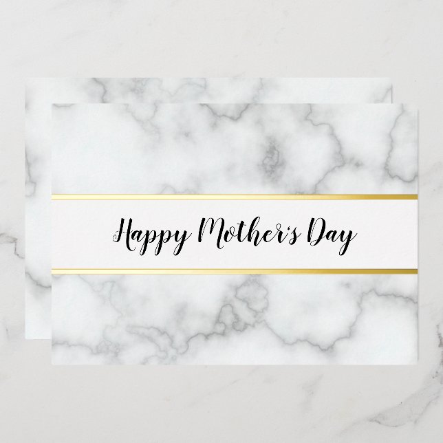 Tarjeta Festiva Con Relieve Metalizado Feliz Día de la Madre Elegante Faux Marble & Gold (Anverso/Reverso)