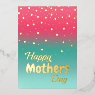 Tarjeta Festiva Con Relieve Metalizado Feliz Día de la Madre - Ómbre Rosa Azul