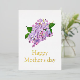 Tarjeta Festiva Con Relieve Metalizado Feliz día de las madres lilas flores Relieve metal