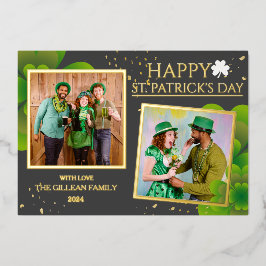 Tarjeta Festiva Con Relieve Metalizado Feliz día de los clientes Shamrocks foto de la fam