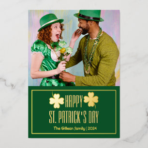 Tarjeta Festiva Con Relieve Metalizado Feliz día de los clientes Shamrocks foto de la fam
