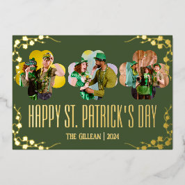 Tarjeta Festiva Con Relieve Metalizado Feliz día de los clientes Shamrocks foto de la fam