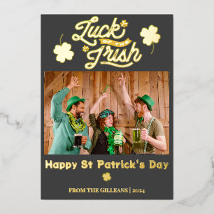 Tarjeta Festiva Con Relieve Metalizado Feliz día de los clientes Shamrocks foto de la fam