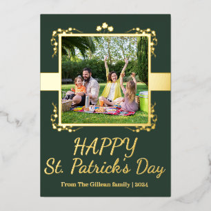Tarjeta Festiva Con Relieve Metalizado Feliz Día de San Marcos Familia Shamrock Una foto