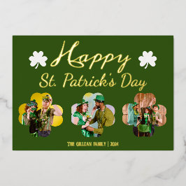 Tarjeta Festiva Con Relieve Metalizado Feliz día de San Patricio foto familiar tréboles H