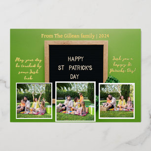 Tarjeta Festiva Con Relieve Metalizado Feliz día de San Patricio Treboles familia 3 foto