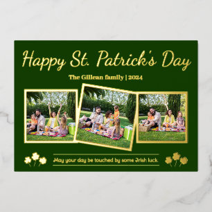 Tarjeta Festiva Con Relieve Metalizado Feliz día de San Patricio tréboles familia 3 foto