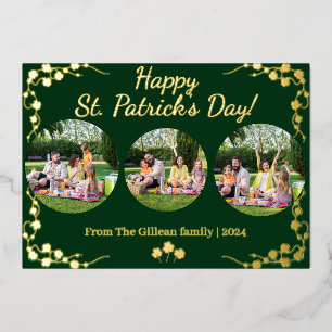 Tarjeta Festiva Con Relieve Metalizado Feliz Día de San Patrick Familia Shamrock 3 foto
