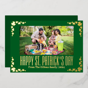 Tarjeta Festiva Con Relieve Metalizado Feliz Día de San Patrick, foto de la familia Shamr