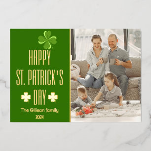 Tarjeta Festiva Con Relieve Metalizado Feliz Día de San Patrick, foto de la familia Shamr