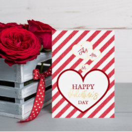 Tarjeta Festiva Con Relieve Metalizado Feliz día de San Valentín Corazones Rojos Rayas de