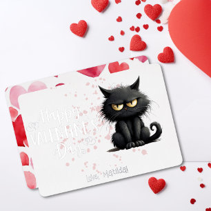 Tarjeta Festiva Con Relieve Metalizado Feliz Día de San Valentín Gracioso Gato Negro