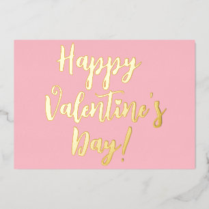 Tarjeta Festiva Con Relieve Metalizado Feliz día de San Valentín letra script moderna ros