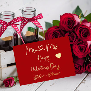 Tarjeta Festiva Con Relieve Metalizado Feliz día de San Valentín Sr. y Sra.
