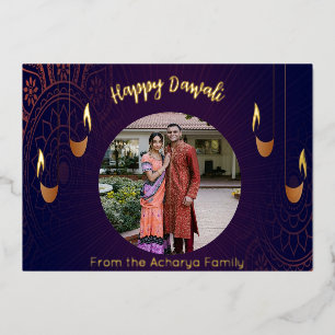 Tarjeta Festiva Con Relieve Metalizado Feliz Diwali Photo