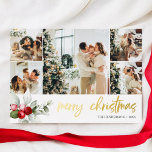 Tarjeta Festiva Con Relieve Metalizado Feliz guión navideño Berry deja Collage de fotos<br><div class="desc">Disfrute del espíritu festivo con nuestra lujosa tarjeta de Navidades personalizada, diseñada para capturar el calor y la alegría de la temporada. La carta ocupa el centro del escenario con un delicioso arreglo de cinco fotos de tamaño cuadrado, cada una de las cuales cuenta una historia única de los momentos...</div>