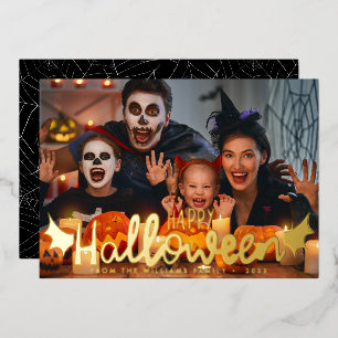 Tarjeta Festiva Con Relieve Metalizado Feliz Halloween Foto Personalizada Halloween 