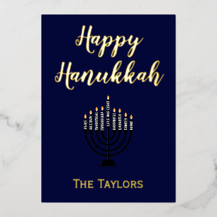 Tarjeta Festiva Con Relieve Metalizado Feliz Hanukkah Menorah