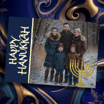 Tarjeta Festiva Con Relieve Metalizado Feliz Hanukkah y tu foto Menorah<br><div class="desc">Feliz Hanukkah y tu foto Menorah</div>