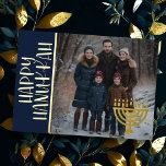Tarjeta Festiva Con Relieve Metalizado Feliz Hanukkah y tu foto Menorah<br><div class="desc">Feliz Hanukkah y tu foto Menorah</div>