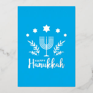 Tarjeta Festiva Con Relieve Metalizado Feliz Menorá de Janucá Azul 