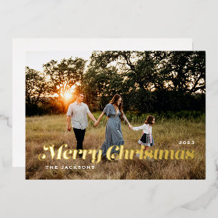 Tarjeta Festiva Con Relieve Metalizado Feliz Navidad