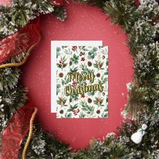 Tarjeta Festiva Con Relieve Metalizado Feliz Navidad