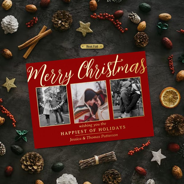 Tarjeta Festiva Con Relieve Metalizado Feliz Navidad 3 Collage de fotos Real (Subido por el creador)