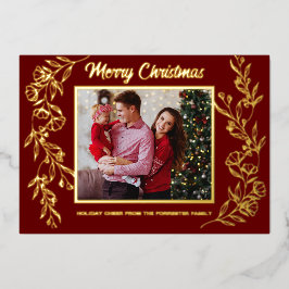 Tarjeta Festiva Con Relieve Metalizado Feliz Navidad 3 foto de familia arte de hoja