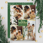 Tarjeta Festiva Con Relieve Metalizado Feliz Navidad 4 Collage de fotos de oro<br><div class="desc">Las auténticas tarjetas de felicitación de Navidades de Relieve metalizado incluyen tu apellido y el saludo Feliz Navidad y Feliz Año Nuevo en moda letras de Relieve metalizado de oro reales en verde con tu collage favorito de 4 fotos bordeado en Relieve metalizado real en la parte delantera y tus...</div>