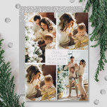 Tarjeta Festiva Con Relieve Metalizado Feliz Navidad 4 Collage de fotos Plata<br><div class="desc">Las tarjetas de felicitación de los Navidades de Relieve metalizado de verdad incluyen tu apellido y el saludo Feliz Navidad y Año Nuevo Feliz en moda letras de Relieve metalizado de plata real con tu collage de fotos favorito de 4 fotos bordeado en Relieve metalizado de plata real en la...</div>