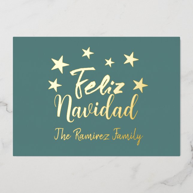 Tarjeta Festiva Con Relieve Metalizado Feliz Navidad a la familia de Navidades modernos (Anverso)