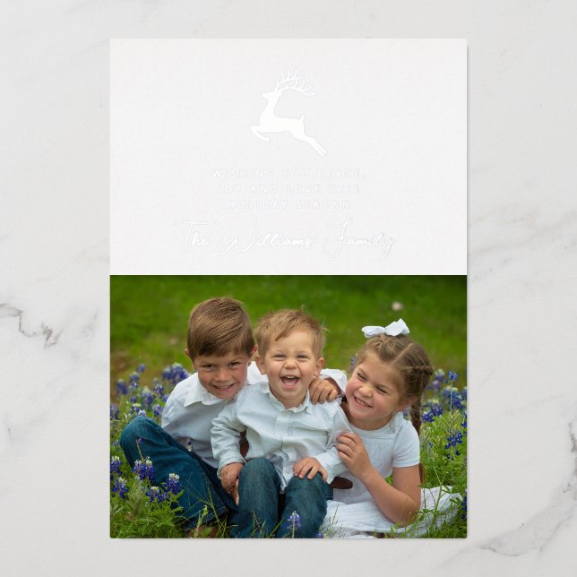 Tarjeta Festiva Con Relieve Metalizado Feliz Navidad a los renos (Anverso)