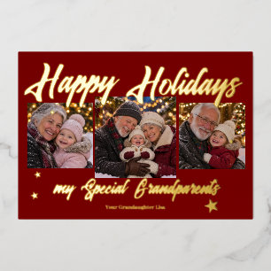Tarjeta Festiva Con Relieve Metalizado Feliz Navidad Abuelo y Abuela