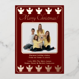 Tarjeta Festiva Con Relieve Metalizado Feliz Navidad Ángel Rojo