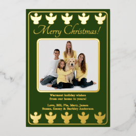 Tarjeta Festiva Con Relieve Metalizado Feliz Navidad Ángel Verde