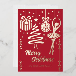 Tarjeta Festiva Con Relieve Metalizado Feliz Navidad Año Nuevo Rojo