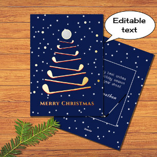 Tarjeta Festiva Con Relieve Metalizado Feliz navidad árbol de golf personalizado texto az
