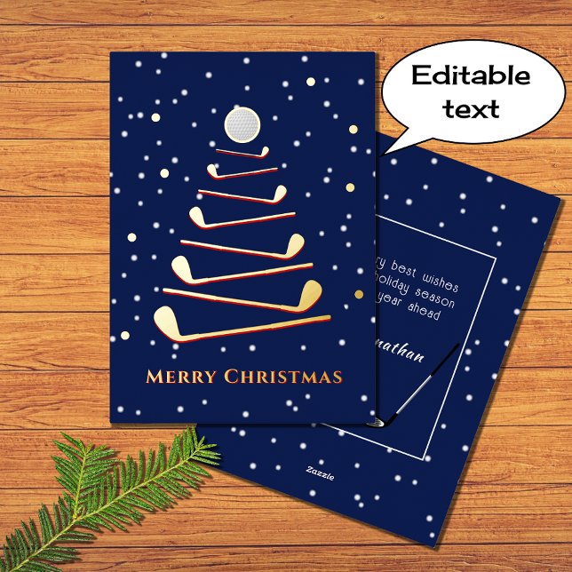 Tarjeta Festiva Con Relieve Metalizado Feliz navidad árbol de golf personalizado texto az (Subido por el creador)