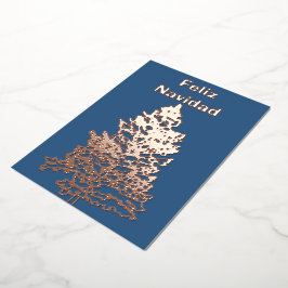 Tarjeta Festiva Con Relieve Metalizado Feliz Navidad Árbol navideño Rosa de oro