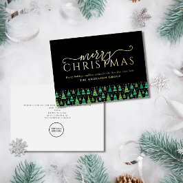 Tarjeta Festiva Con Relieve Metalizado Feliz Navidad Árboles de negocios Relieve metaliza